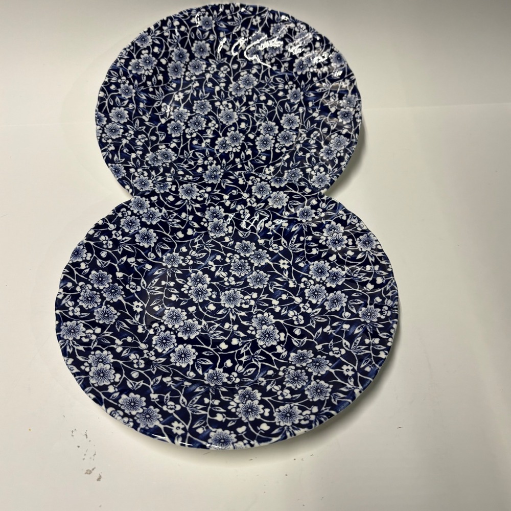 Queen's Blue Calico Saucers Set of 2 Churchill Myott England Floral Chintz 6"